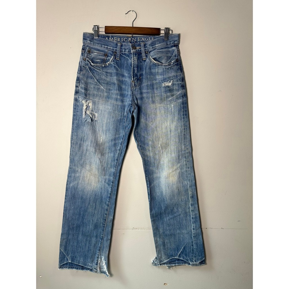 🎃 American Eagle Relaxed Straight Distressed Jeans Medium Wash Cotton 29/32